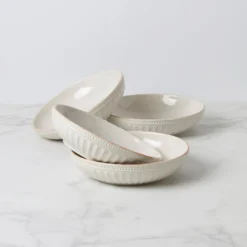 French Perle Groove White Pasta Bowls, Set of 4