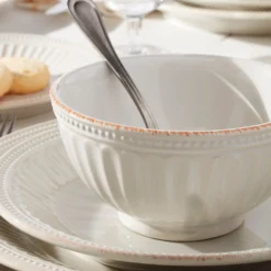 French Perle Groove White 24-Piece Dinnerware Set