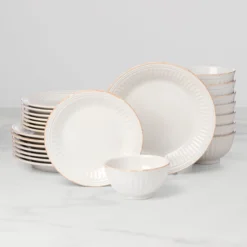 French Perle Groove White 24-Piece Dinnerware Set