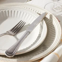 French Perle Groove White 24-Piece Dinnerware Set