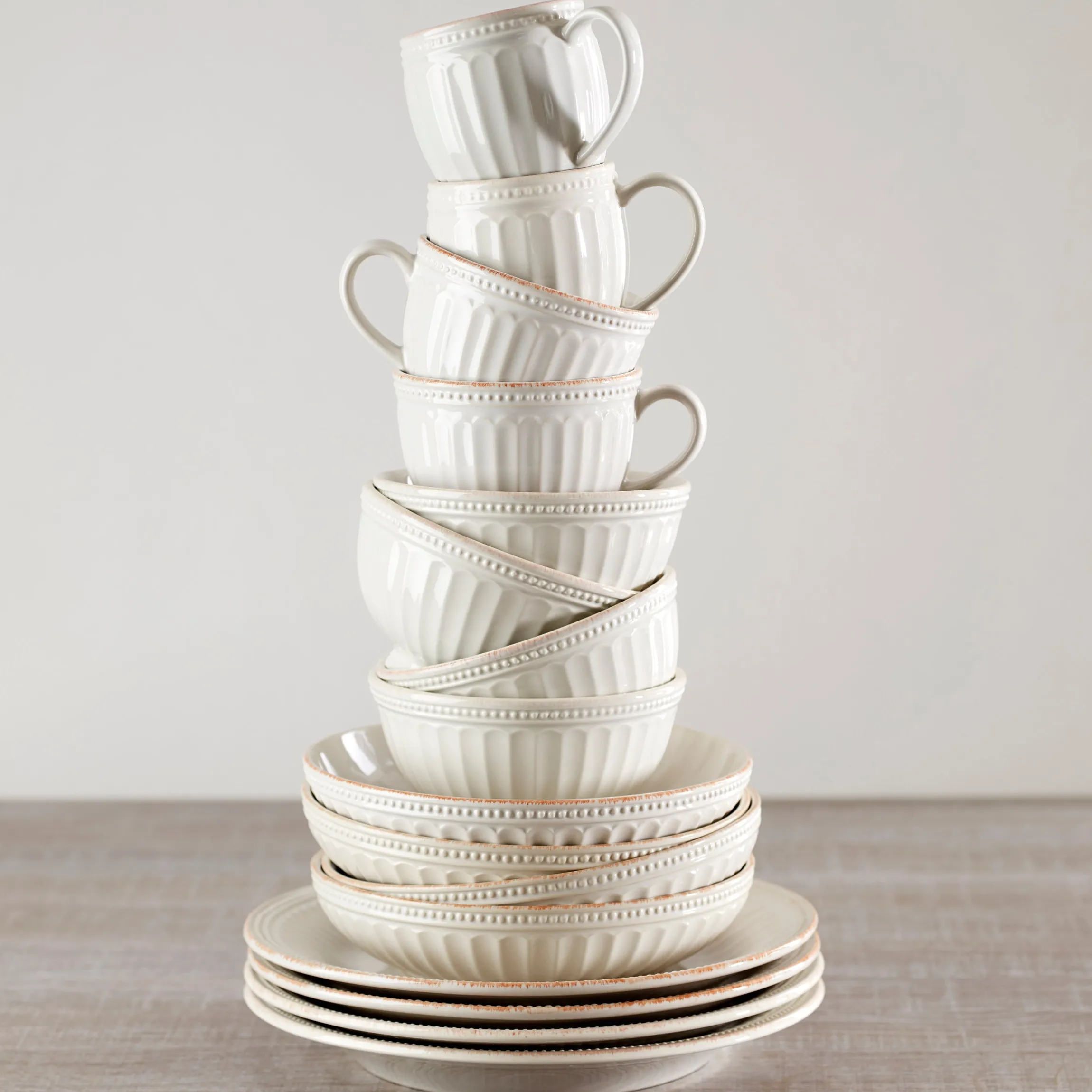 French Perle Groove White 12-Piece Dinnerware Set