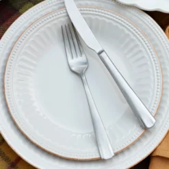 French Perle Groove White 12-Piece Dinnerware Set