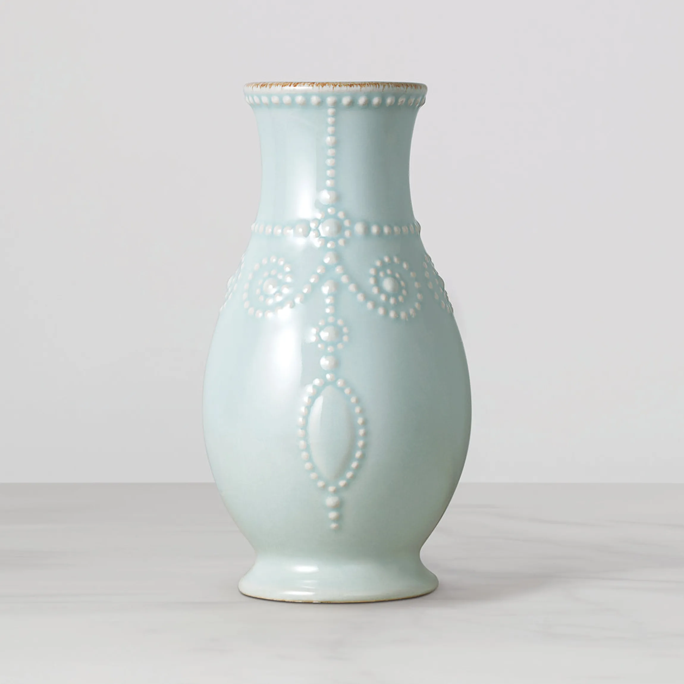 French Perle Ice Blue Fluted Vase