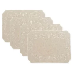 French Perle Linen Embroidered Placemats, Set of 4