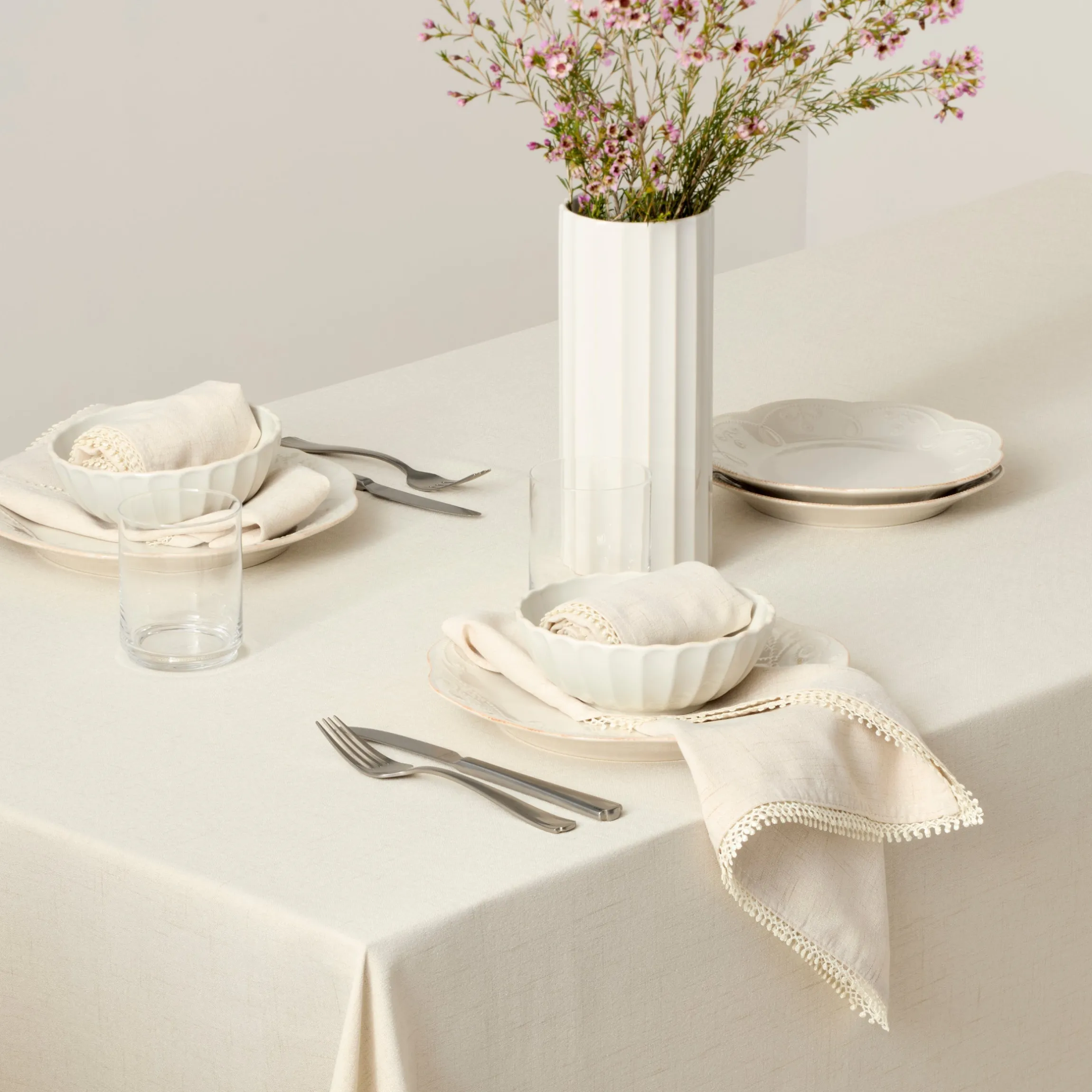 French Perle Natural 60x84 Tablecloth