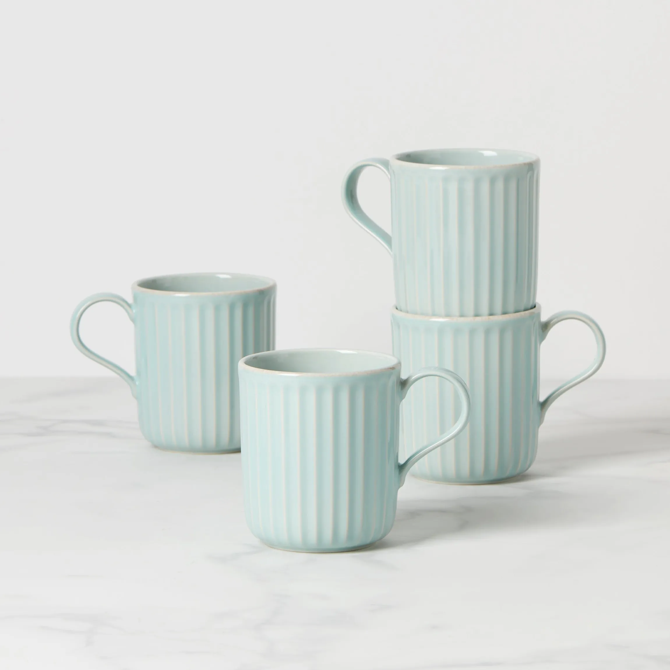 French Perle Scallop Ice Blue Mugs, Set of 4