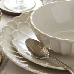 French Perle Scallop White Accent Plates, Set of 4