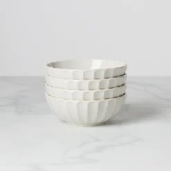 French Perle Scallop White All-Purpose Bowls, Set of 4