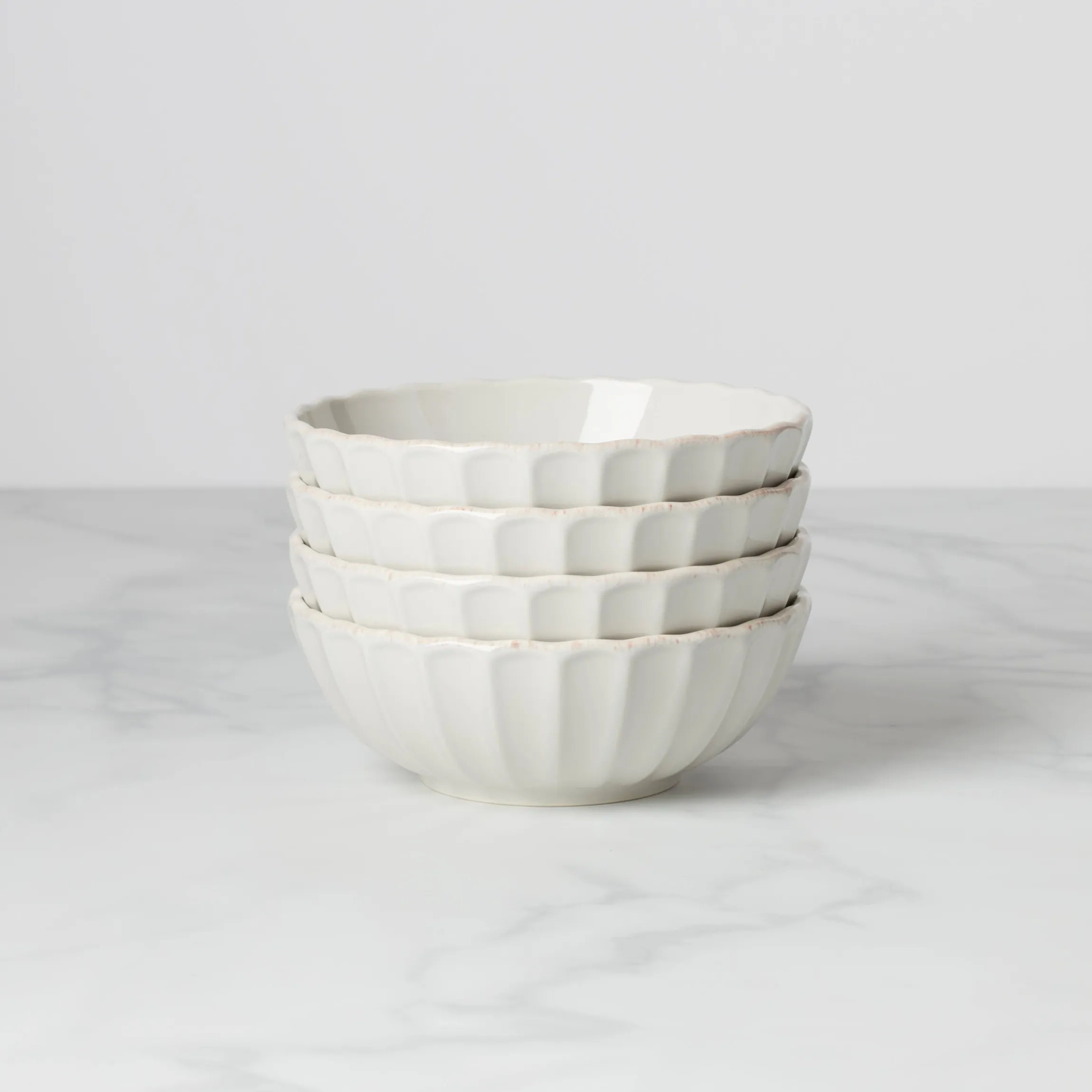 French Perle Scallop White All-Purpose Bowls, Set of 4