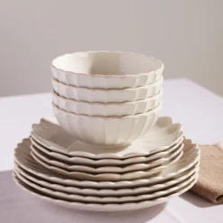 French Perle Scallop White All-Purpose Bowls, Set of 4