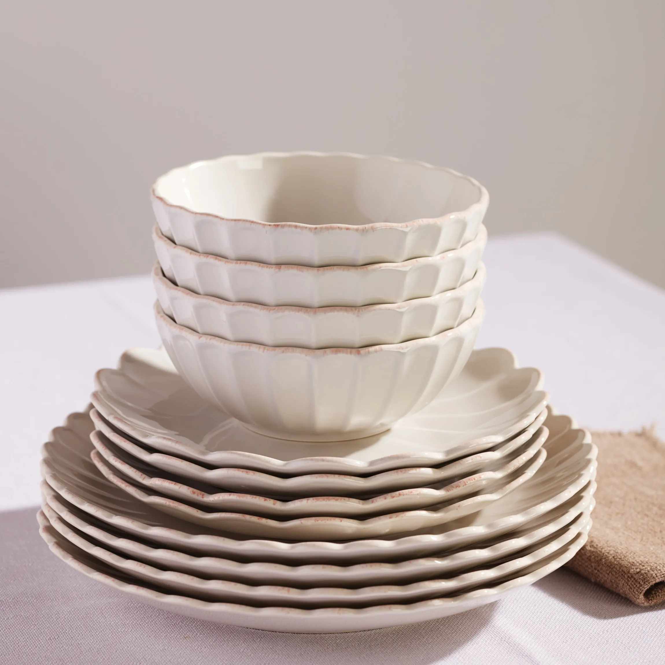 French Perle Scallop White All-Purpose Bowls, Set of 4