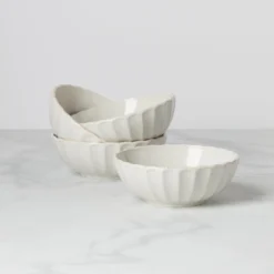 French Perle Scallop White All-Purpose Bowls, Set of 4