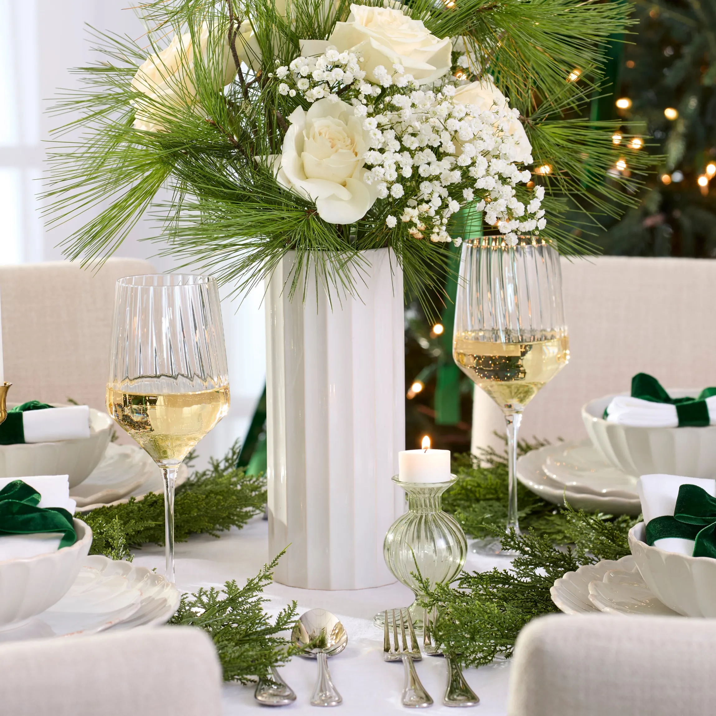 French Perle Scallop White Cylinder Vase
