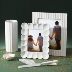 French Perle Scallop White Cylinder Vase