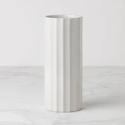 French Perle Scallop White Cylinder Vase