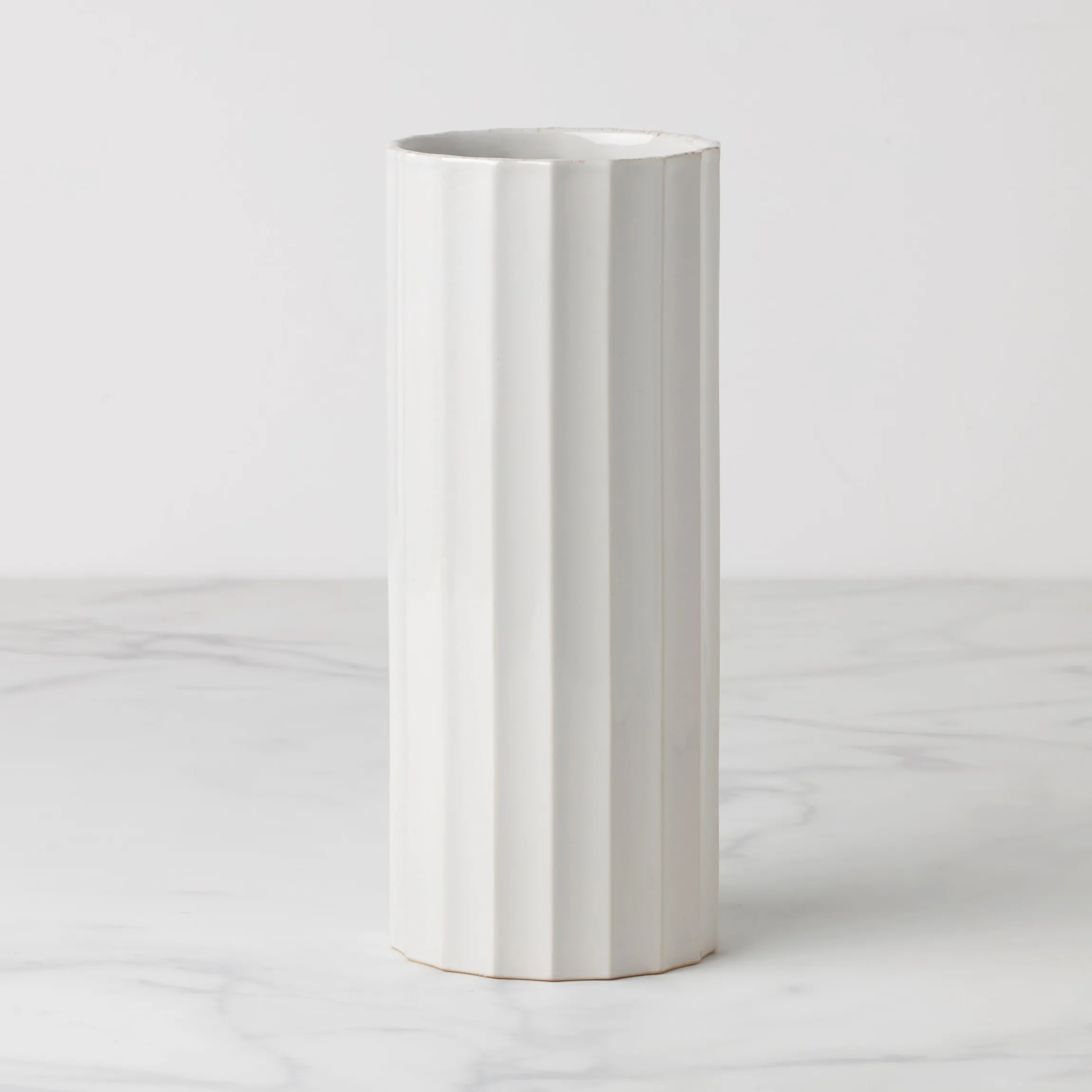 French Perle Scallop White Cylinder Vase