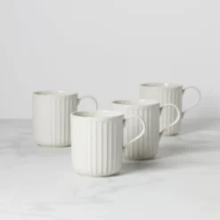 French Perle Scallop White Mugs, Set of 4