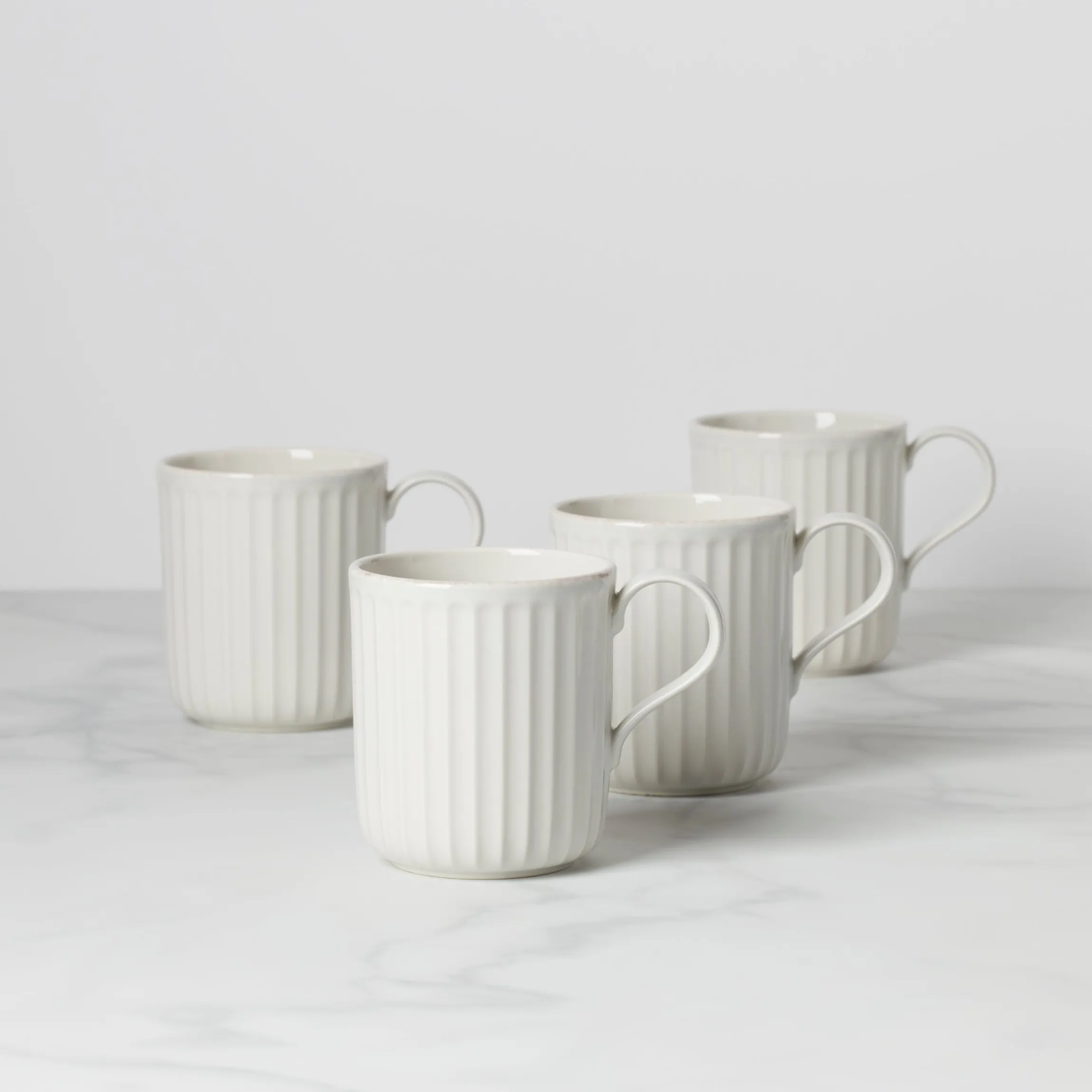 French Perle Scallop White Mugs, Set of 4