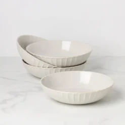 French Perle Scallop White Pasta Bowls, Set of 4