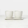 French Perle Scallop White 3-Piece Herb Pot Set