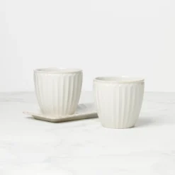 French Perle Scallop White 3-Piece Herb Pot Set