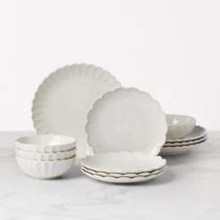 French Perle Scallop White 12-Piece Dinnerware Set