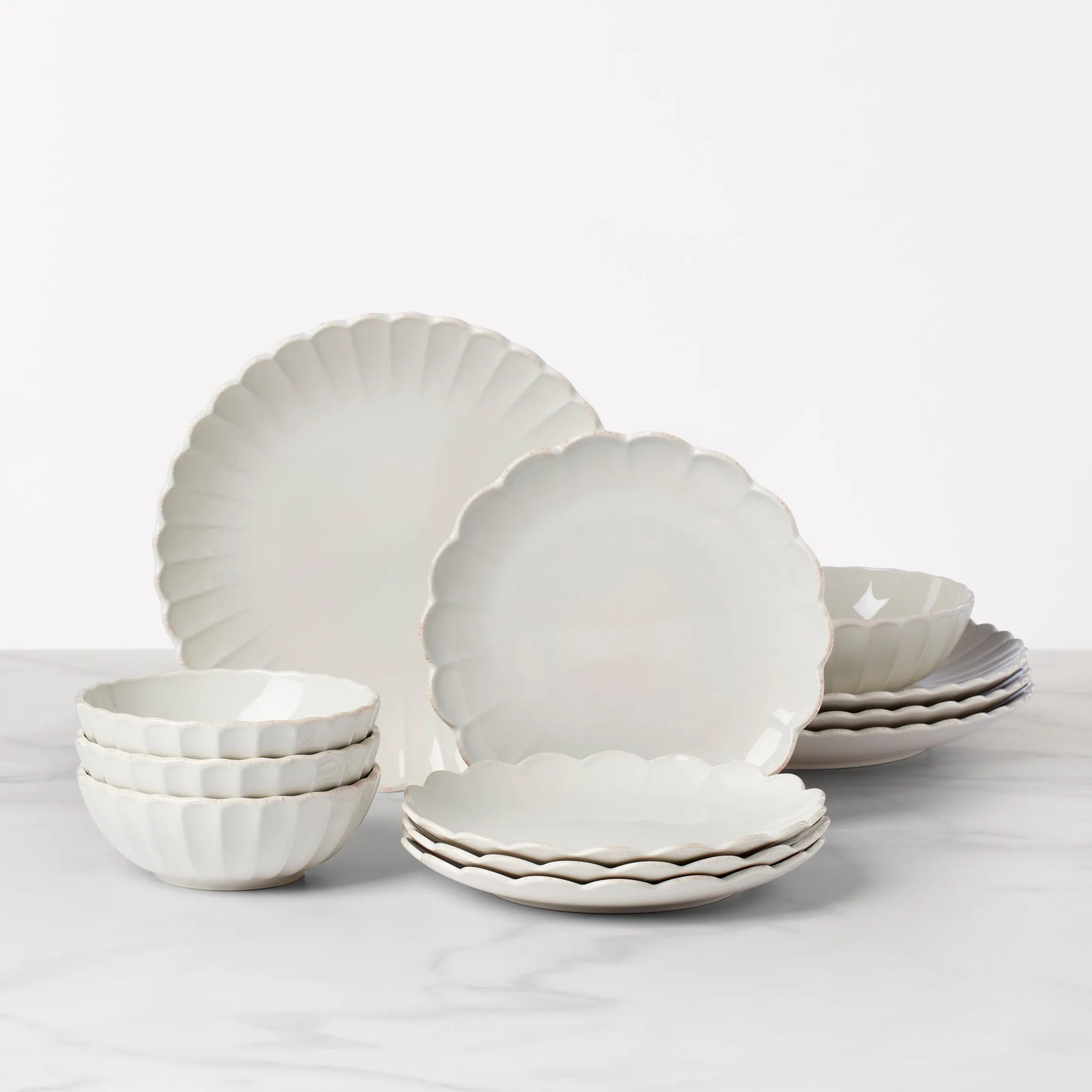 French Perle Scallop White 12-Piece Dinnerware Set