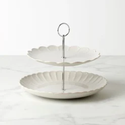 French Perle Scallop White 2-Tier Server