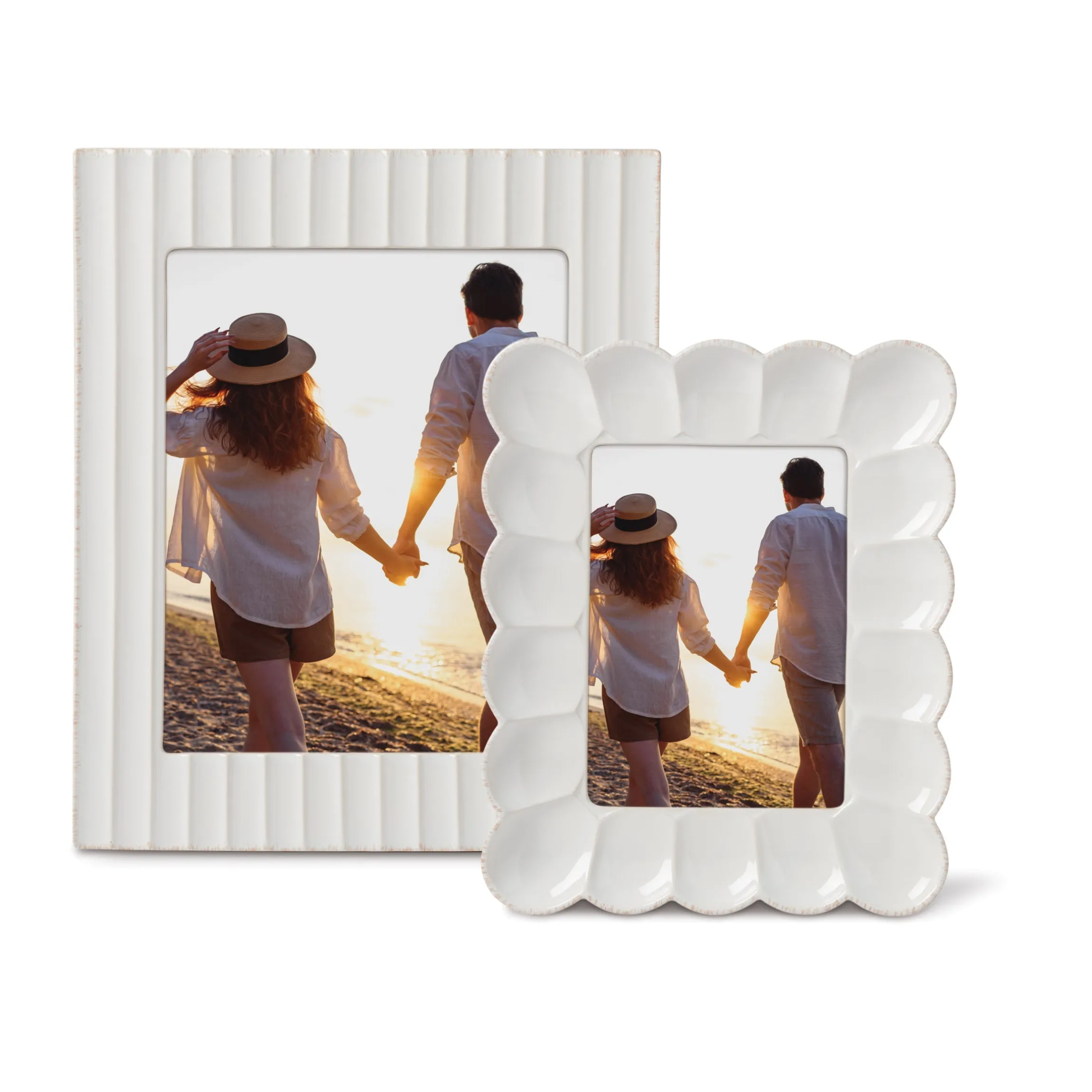French Perle Scallop White 5x7 Photo Frame