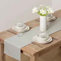 French Perle Solid Dove Grey 14x90 Table Runner