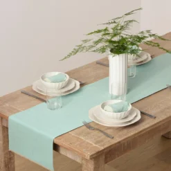 French Perle Solid Ice Blue 14x90 Table Runner