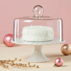 French Perle White Cake Plate with Dome