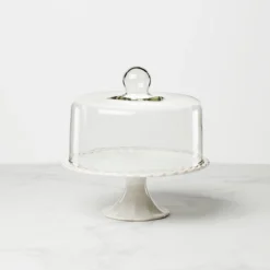 French Perle White Cake Plate with Dome