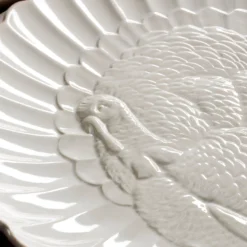 French Perle White Carved Turkey Platter