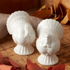 French Perle White Carved Turkey Salt & Pepper Set