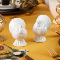 French Perle White Carved Turkey Salt & Pepper Set