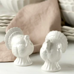 French Perle White Carved Turkey Salt & Pepper Set