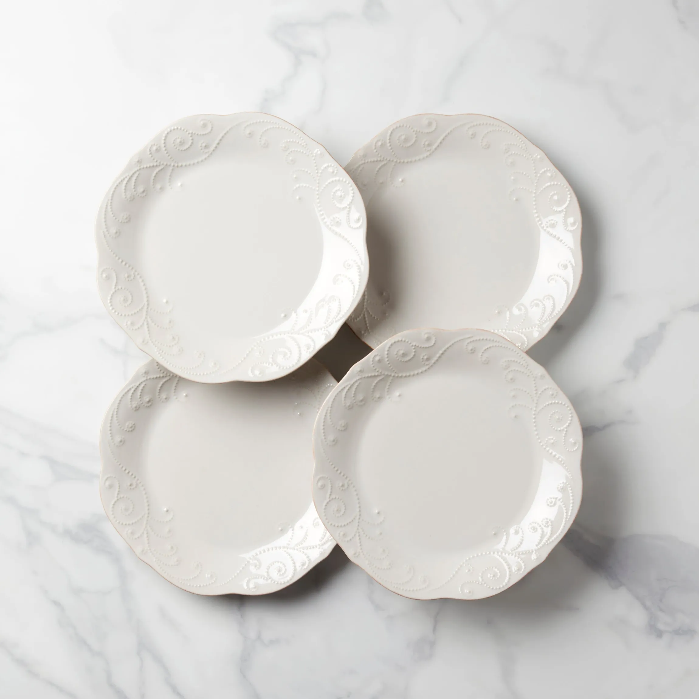 French Perle White Dinner Plates, Set of 4