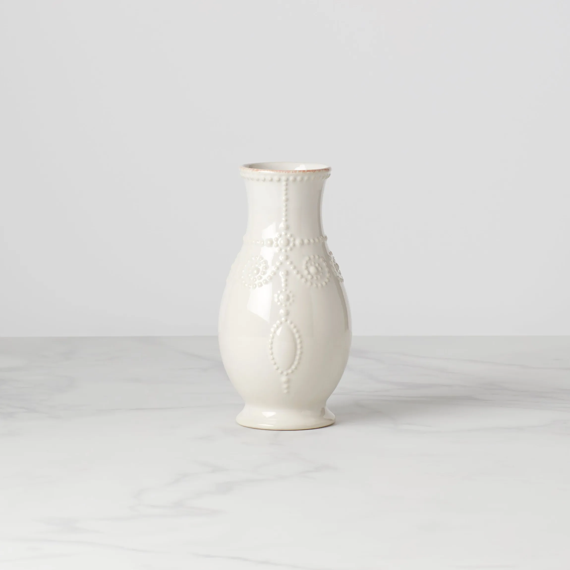 French Perle White Fluted Vase