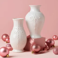 French Perle White Fluted Vase