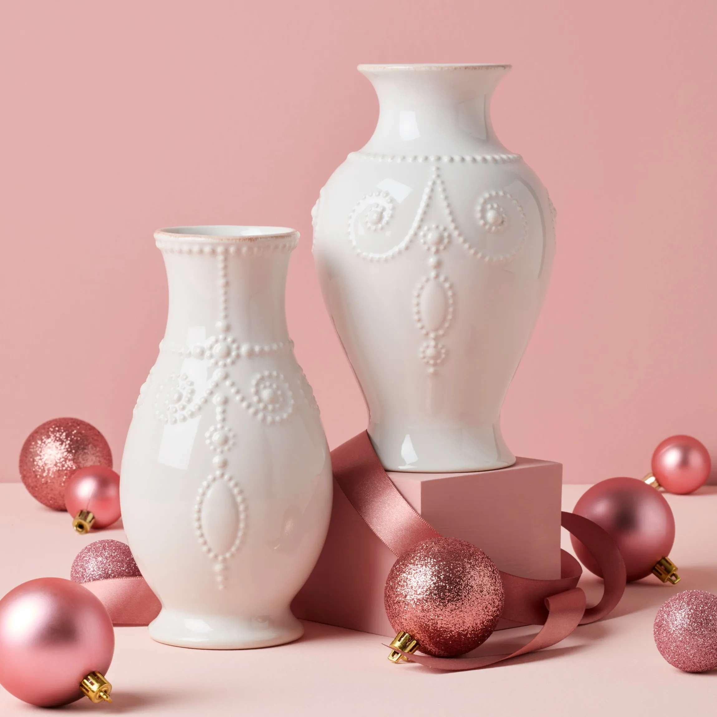 French Perle White Fluted Vase