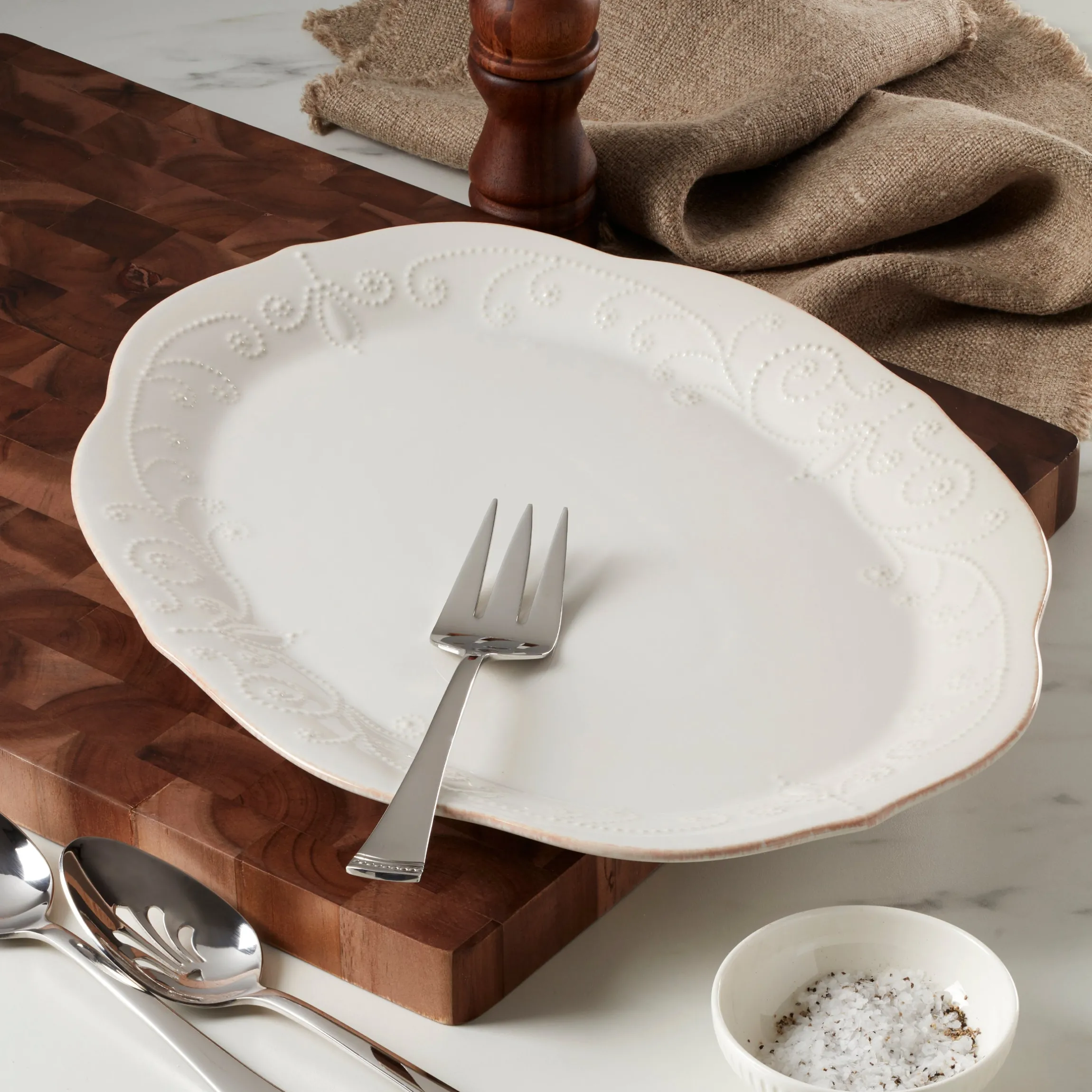 French Perle White Oval Serving Platter