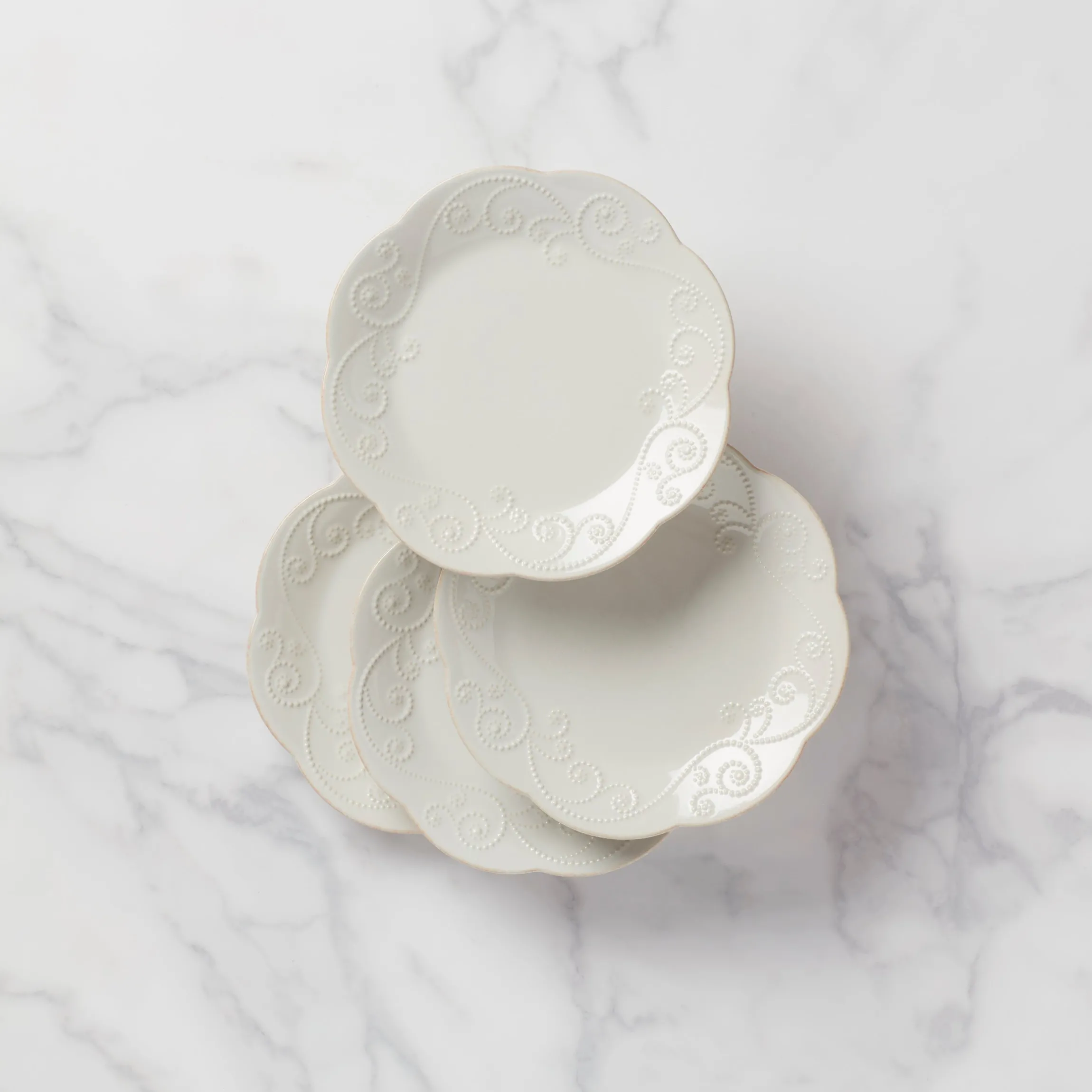 French Perle White 4-Piece Dessert Set