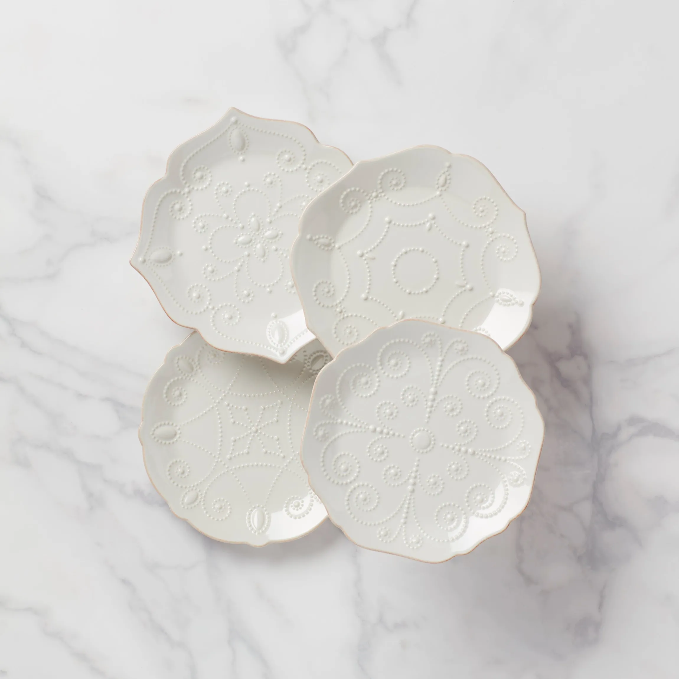 French Perle White 4-Piece Dessert Set