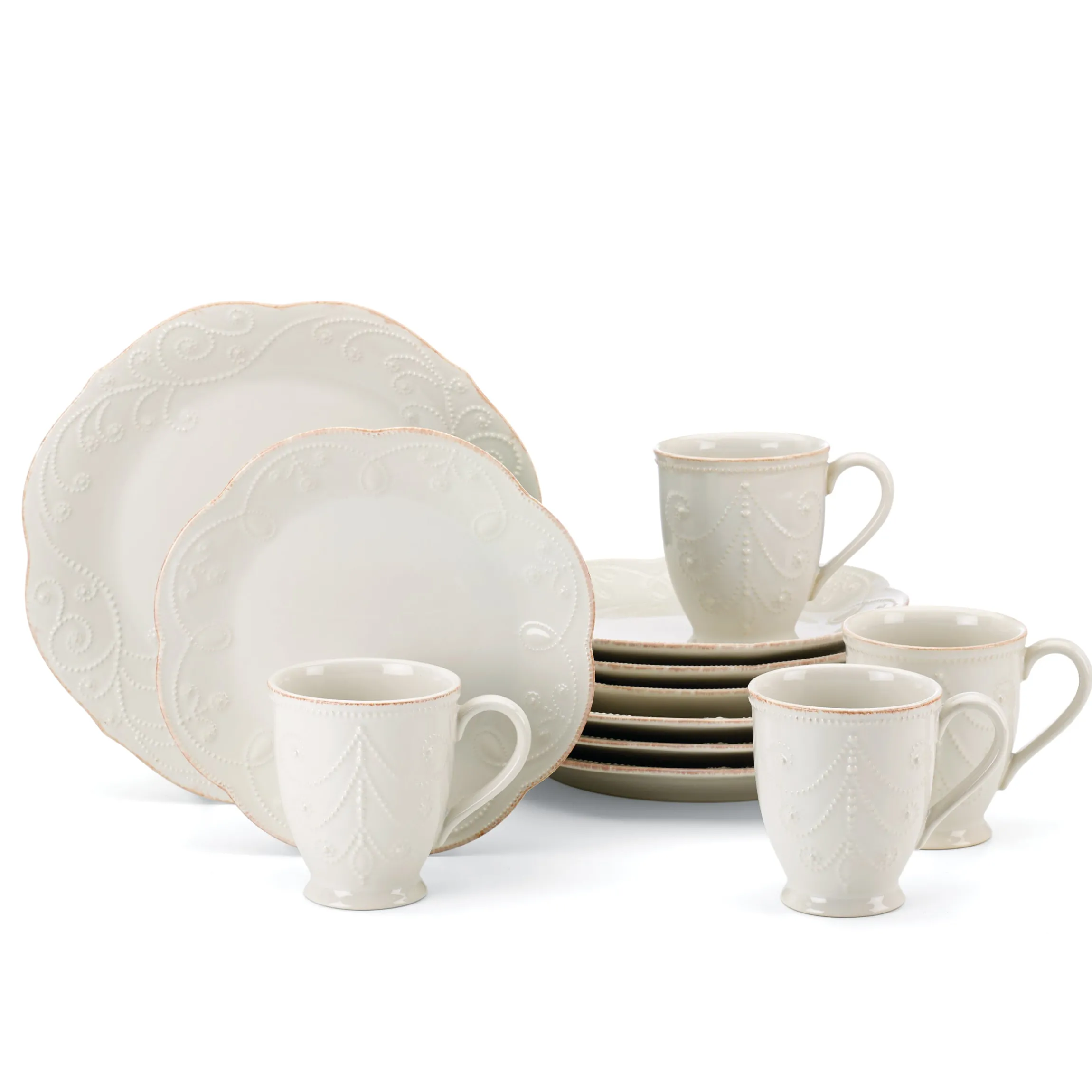French Perle White 12-Piece Dinnerware Set