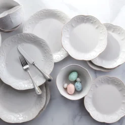 French Perle White 12-Piece Dinnerware Set