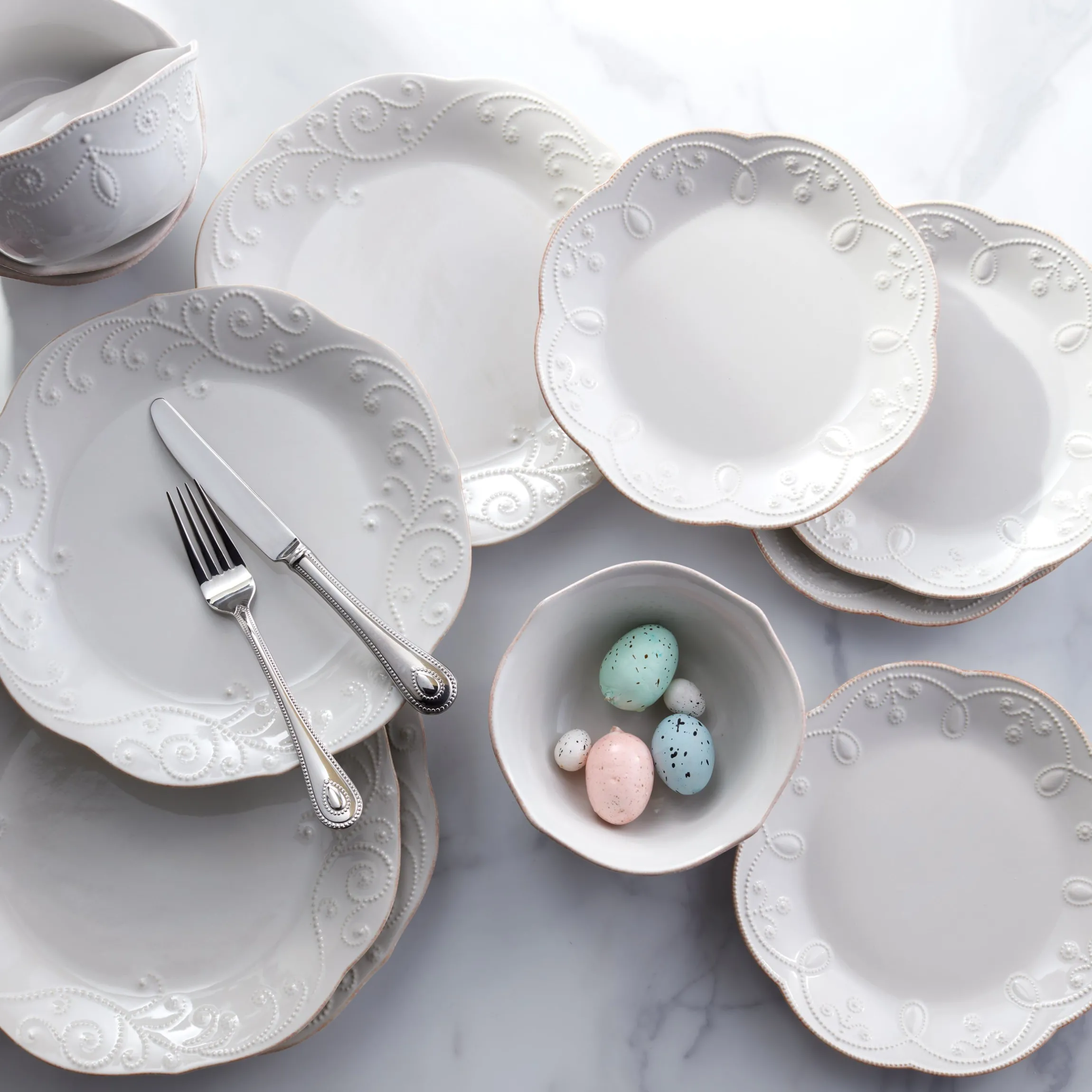 French Perle White 12-Piece Dinnerware Set