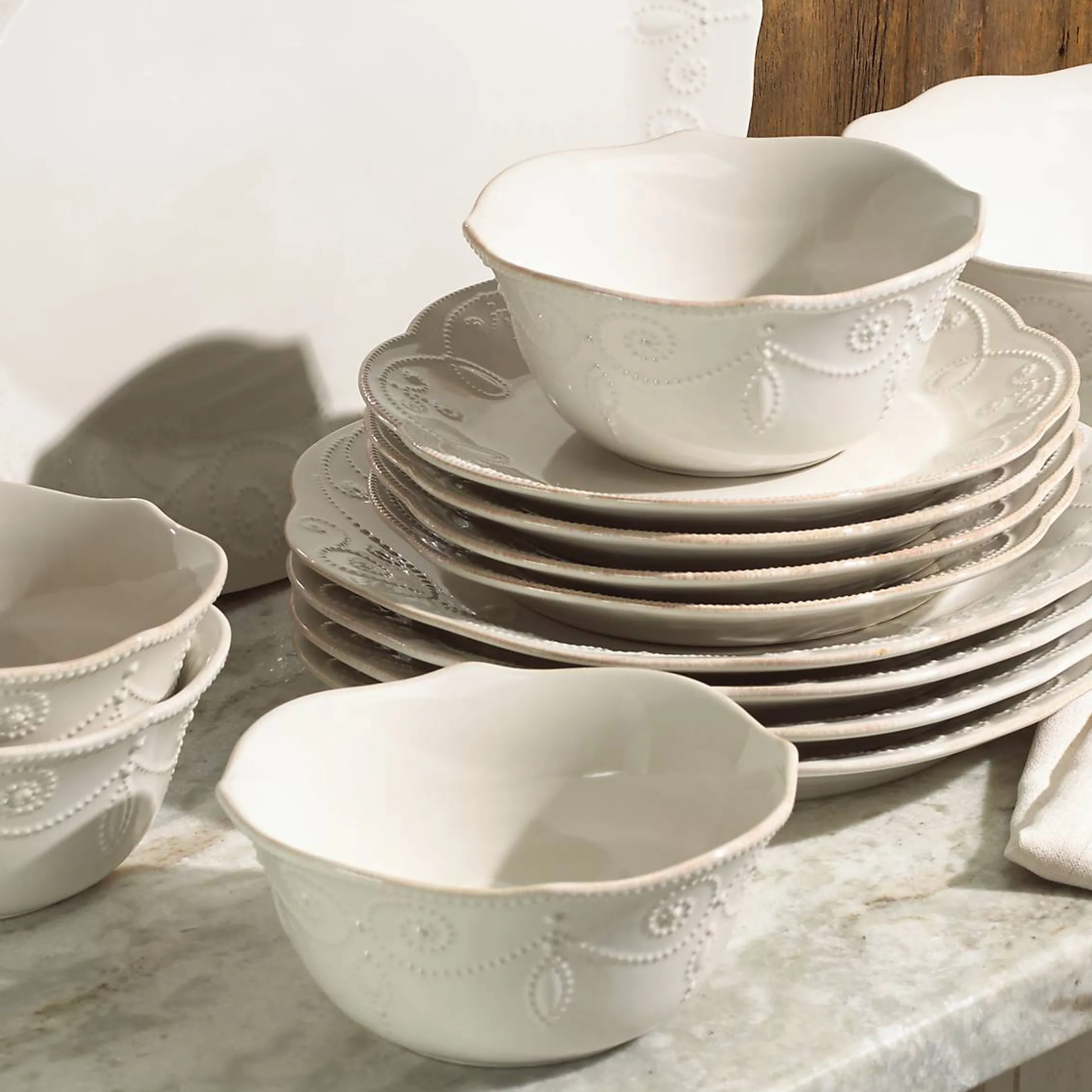 French Perle White 12-Piece Dinnerware Set