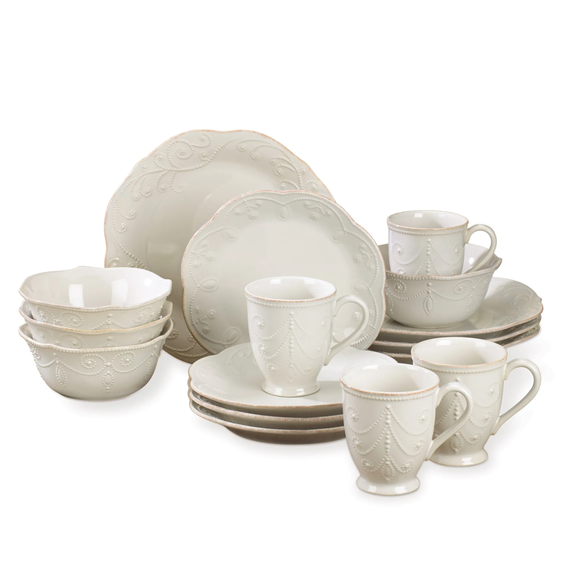 French Perle White 16-Piece Dinnerware Set