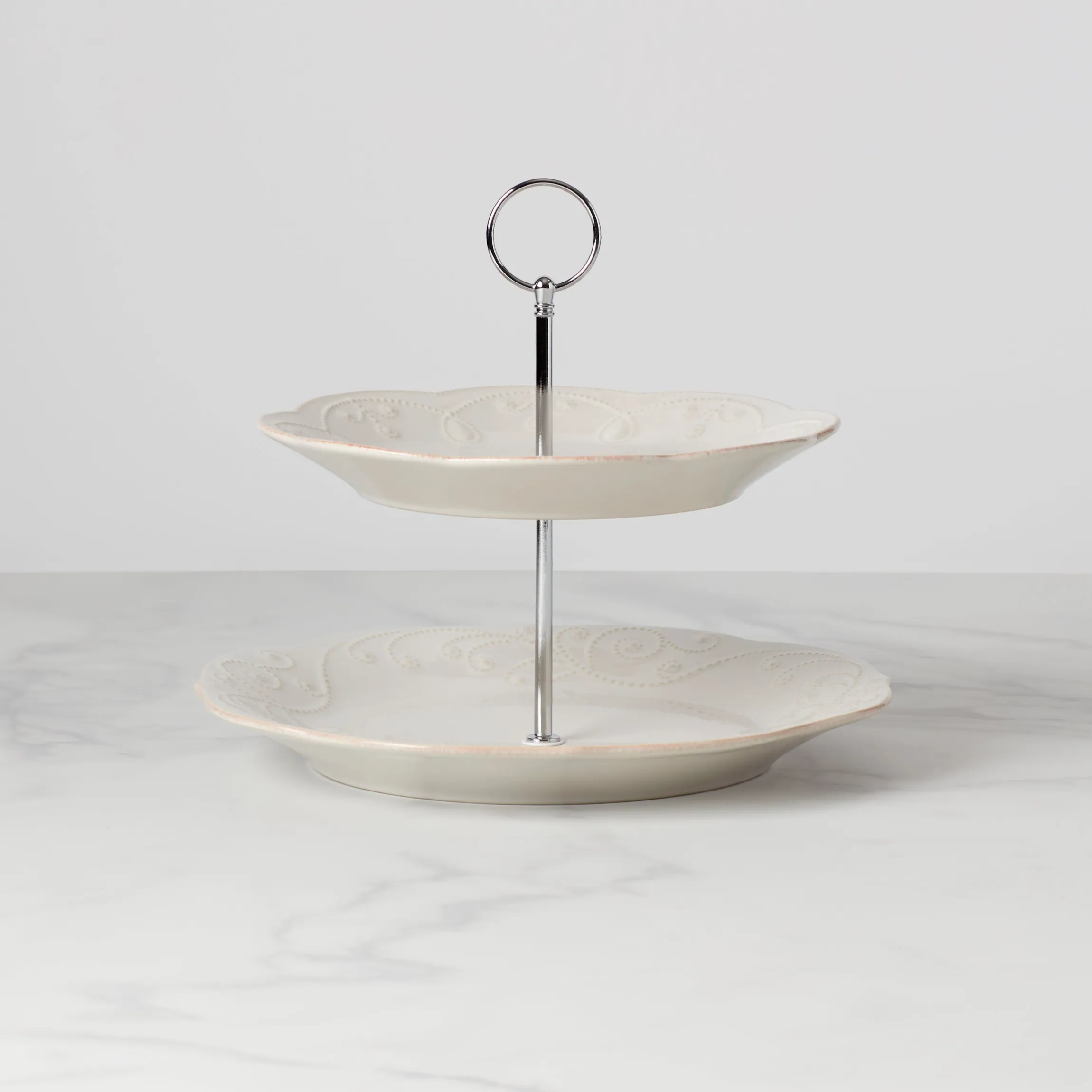 French Perle White 2-Tiered Server